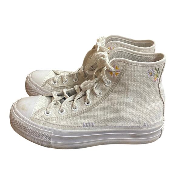Converse All Stars Hi Tops Womens 8.5 White Floral Embroidery Lace Up Canvas - Picture 9 of 10